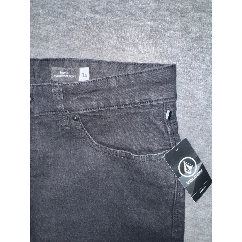 Volcom Mens Solver Modern Straight Stretch Denim Black Jeans Dark Wash 34x32 NEW